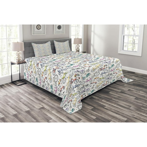 Lady Sit on Bicycle Pattern Bed Comforter Set Modern Sketch Illustration Bedspread Quilt Cover Decorations,White Gray Erosebridal Abstract Bicycle Bedding Set Twin Hand Painted Bike Duvet Cover Set
